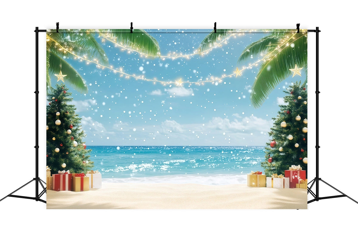 Tropical Christmas Backdrop Tropical Beach Holiday Palms Christmas in July Photo Backdrop UK RR610-137