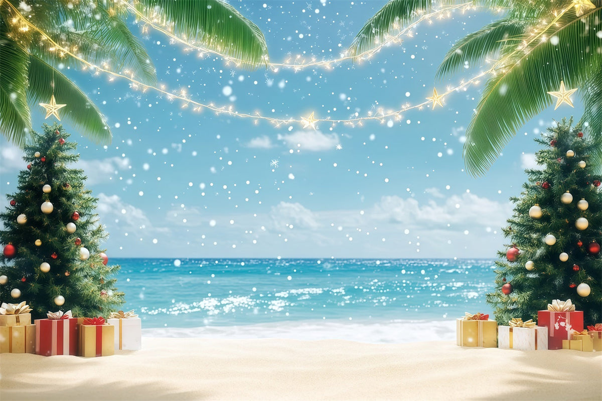 Tropical Christmas Backdrop Tropical Beach Holiday Palms Christmas in July Photo Backdrop UK RR610-137