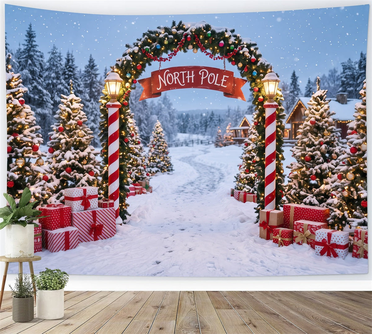 North Pole Photo Backdrop Snowy Village Gateway Professional Photography Christmas Backdrops UK RR610-141