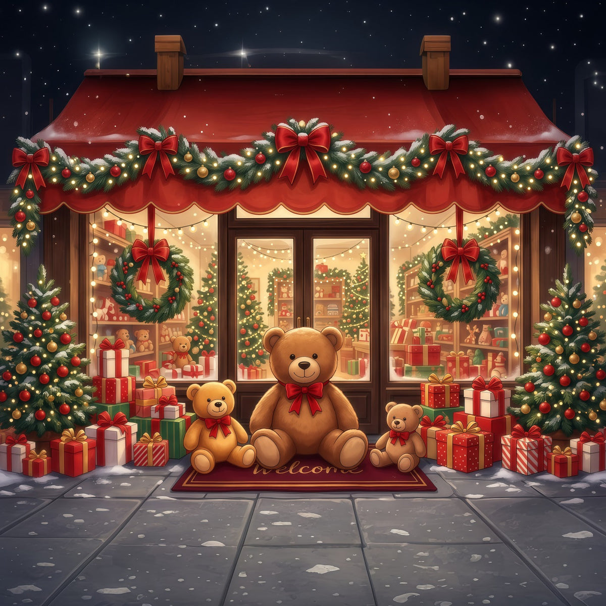 Christmas Store Backdrop Festive Teddy Bear Toyshop Christmas Party Backdrops UK RR610-152