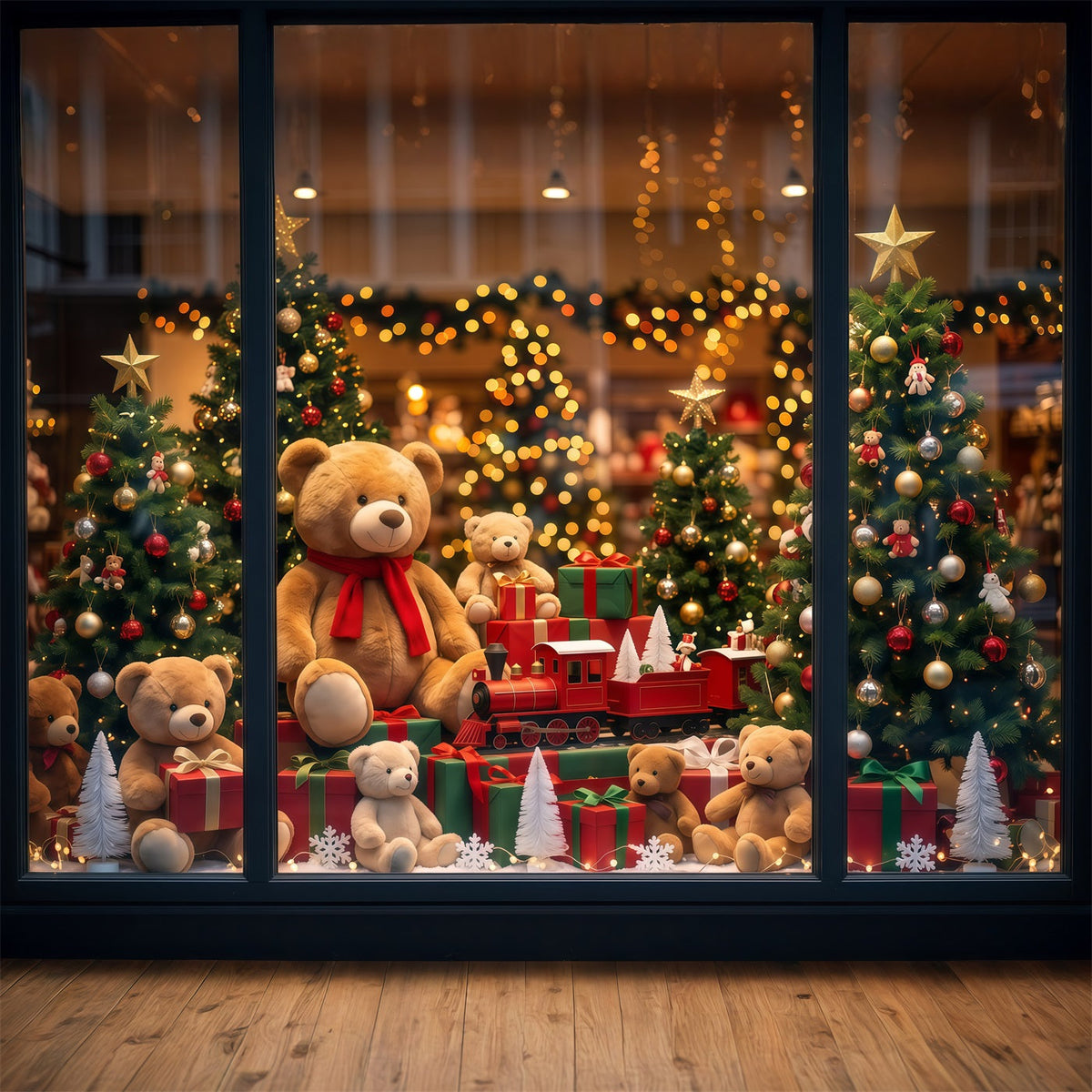 Santa's Toy Shop Backdrop Teddy Bear Toyshop Window Christmas Backdrop Portrait UK RR610-155