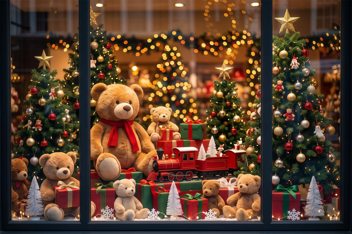 Santa's Toy Shop Backdrop Teddy Bear Toyshop Window Christmas Backdrop Portrait UK RR610-155