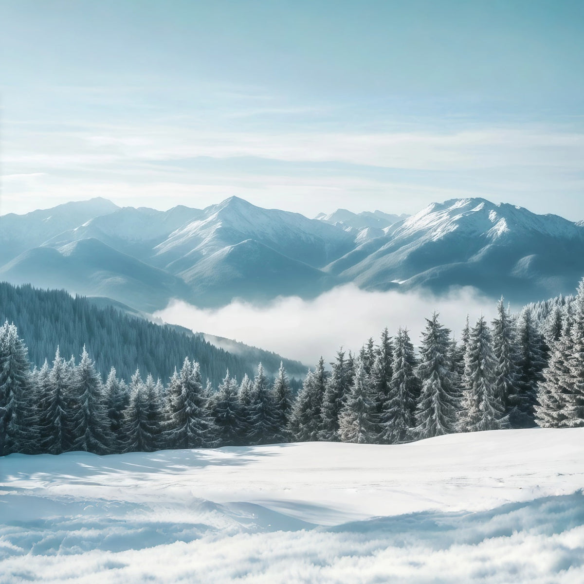 Christmas Winter Wonderland Backdrops Snowy Mountain Mist Forest Christmas Backdrop Scenes UK RR610-159