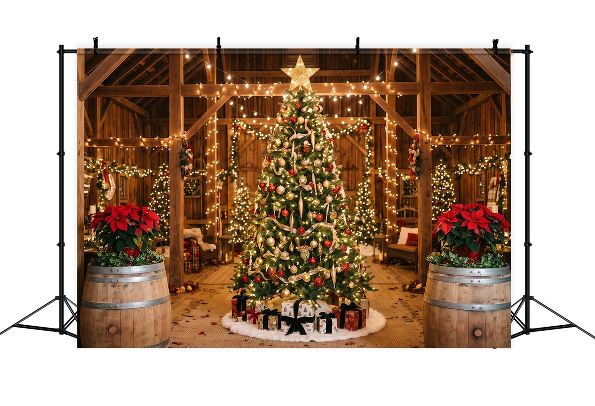Christmas Lights Photo Backdrop Rustic Barn Tree Display Christmas Backdrop Pictures UK RR610-160