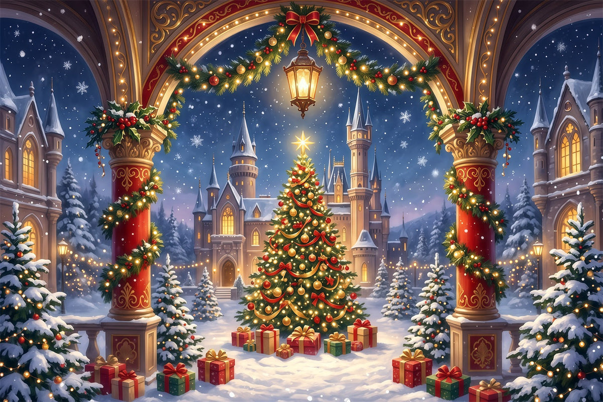 Christmas Arch Backdrop Gilded Castle Archway Christmas Party Picture Backdrop UK RR610-161