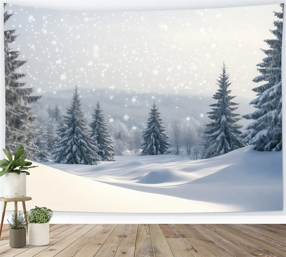 Christmas Tree Backdrops Snowy Pine Forest Hills Christmas Photoshoot Backdrops UK RR610-162
