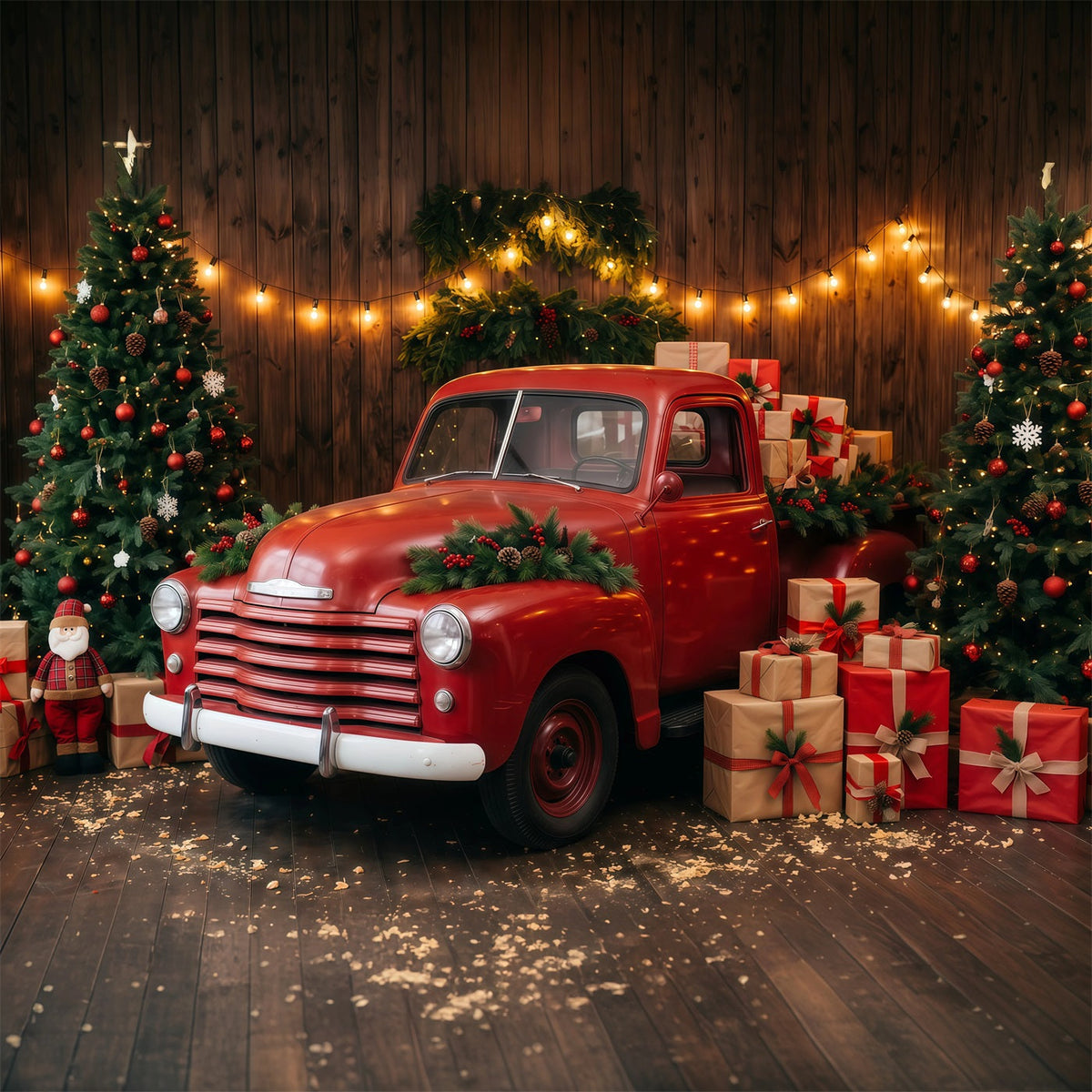 Christmas Photography Backdrop Festive Red Pickup Truck Merry Christmas Backdrops UK RR610-175