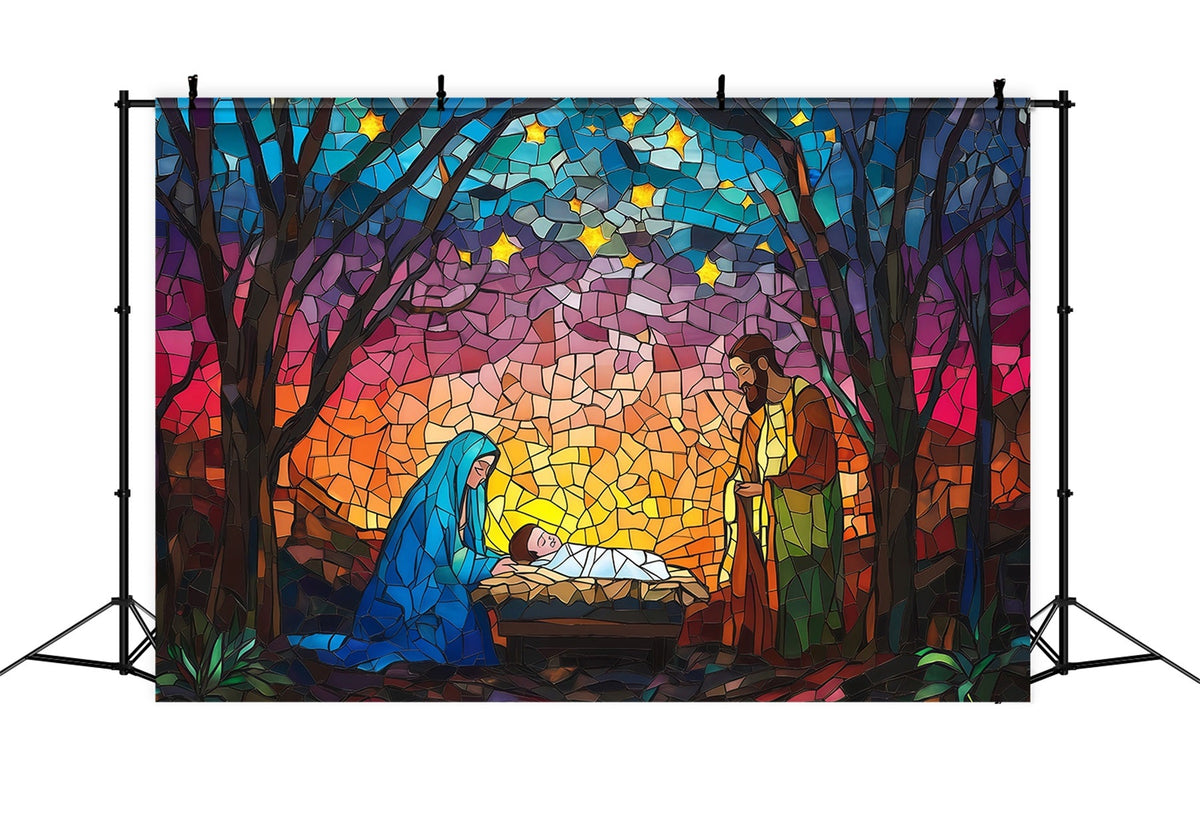 Nativity Scene Backdrop Stained Glass Starry Artwork Christmas Backdrop Sale UK RR610-178