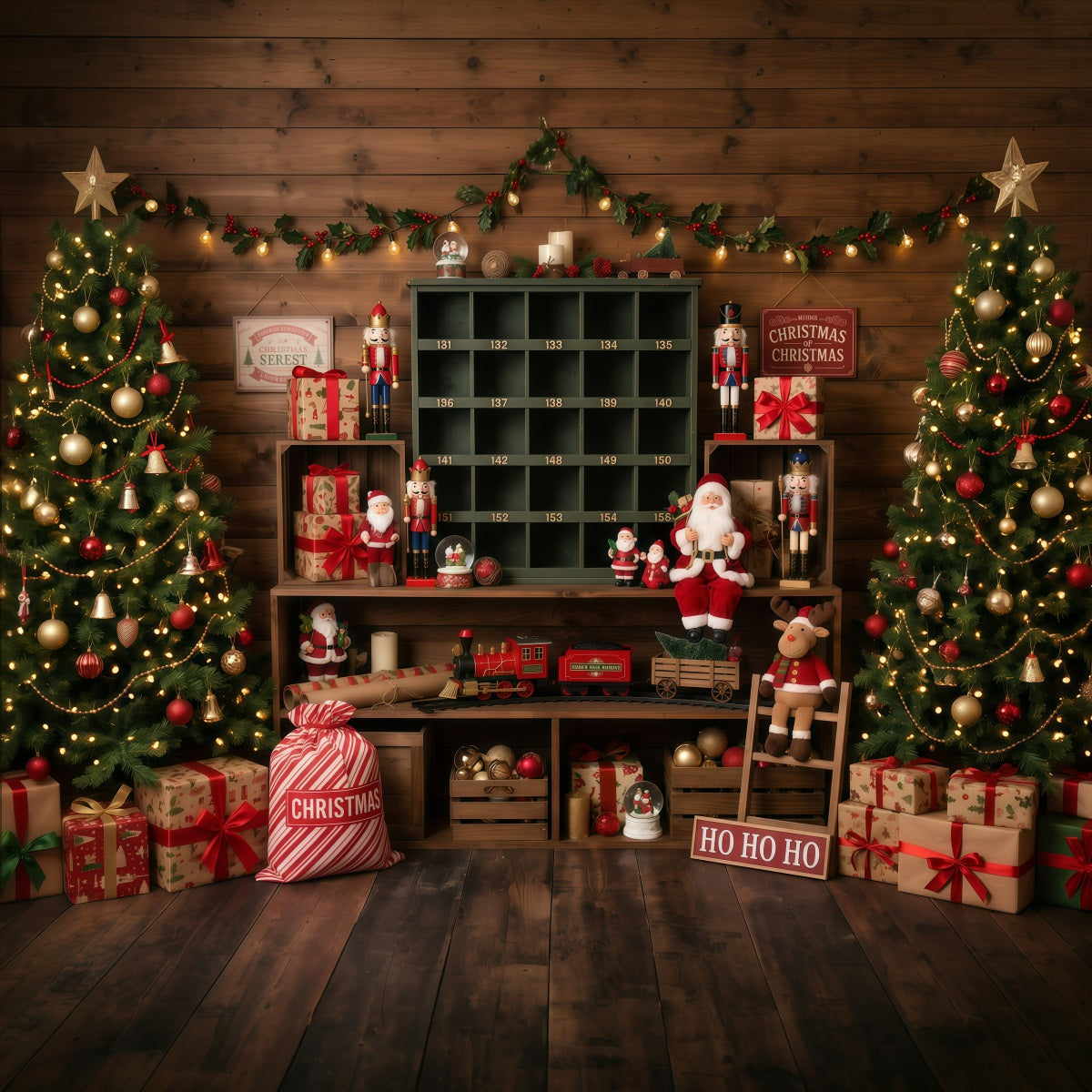 Pictures With Santa Backdrop Rustic Toy Room Display Backdrop Santas Workshop UK RR610-18