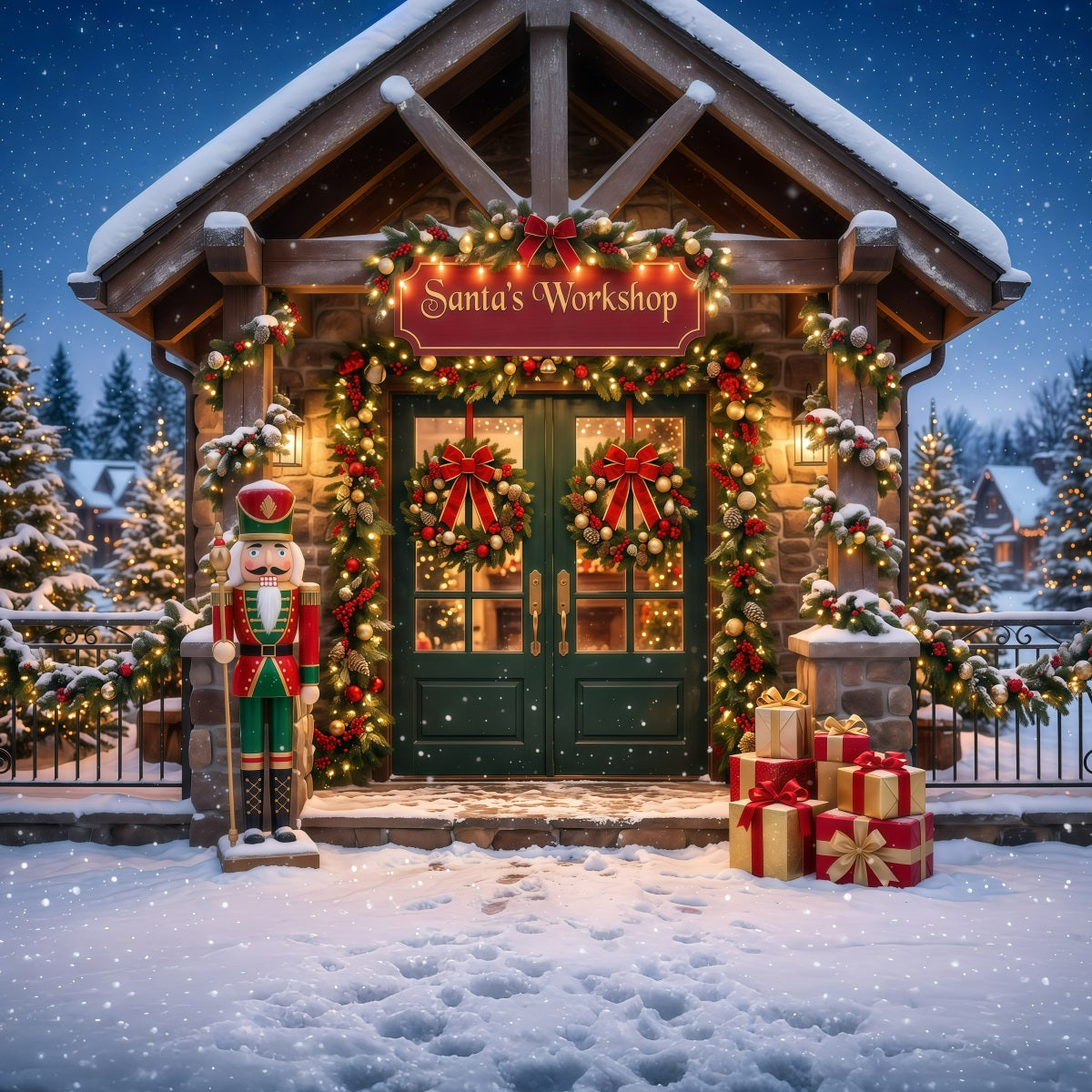 Santa's Workshop Backdrops Snowy Workshop Nutcracker Entrance Santa's Mailroom Backdrop UK RR610-21