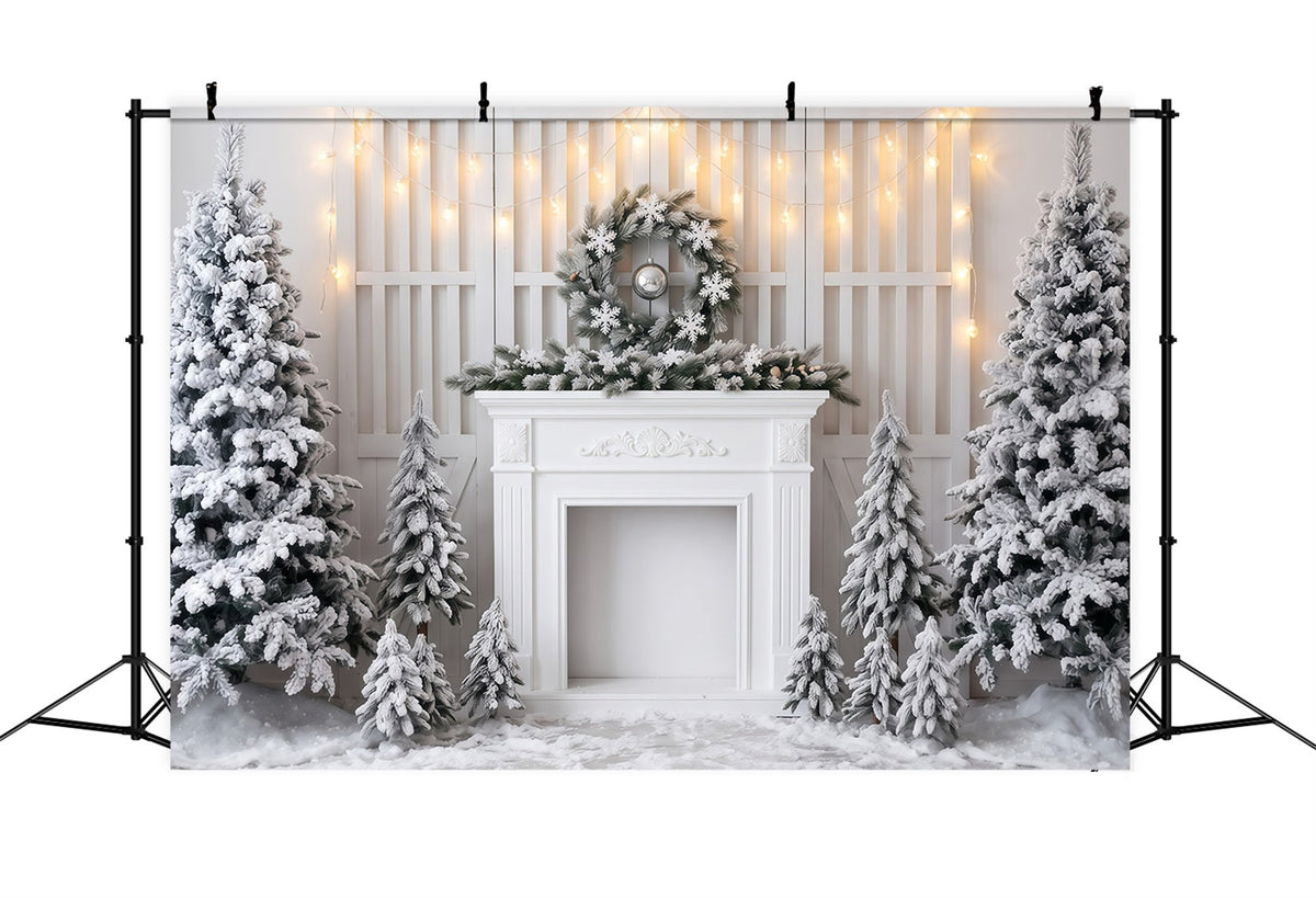 White Christmas Photo Backdrop Frosted Fireplace Display Christmas Backdrop Banner UK RR610-32