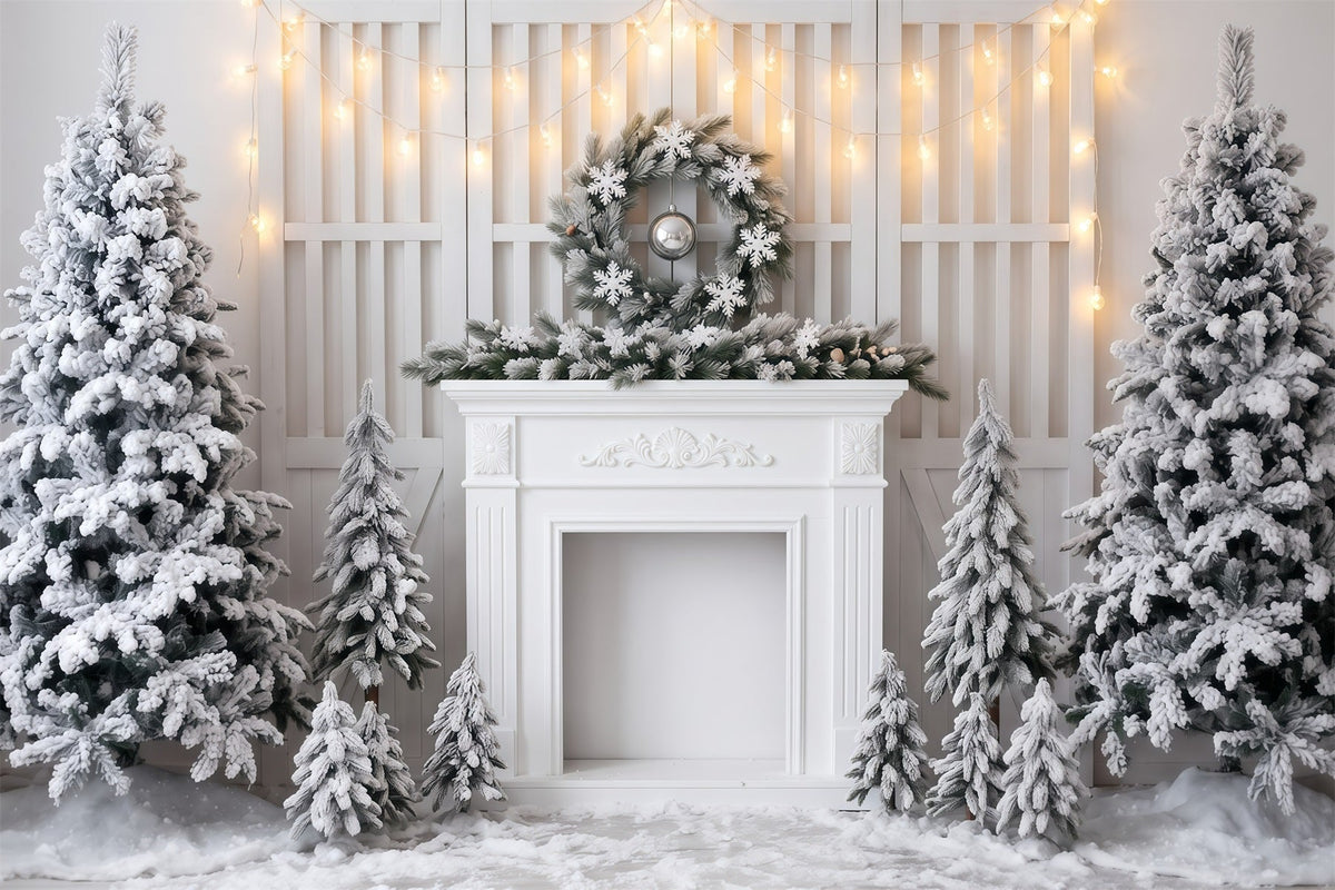 White Christmas Photo Backdrop Frosted Fireplace Display Christmas Backdrop Banner UK RR610-32