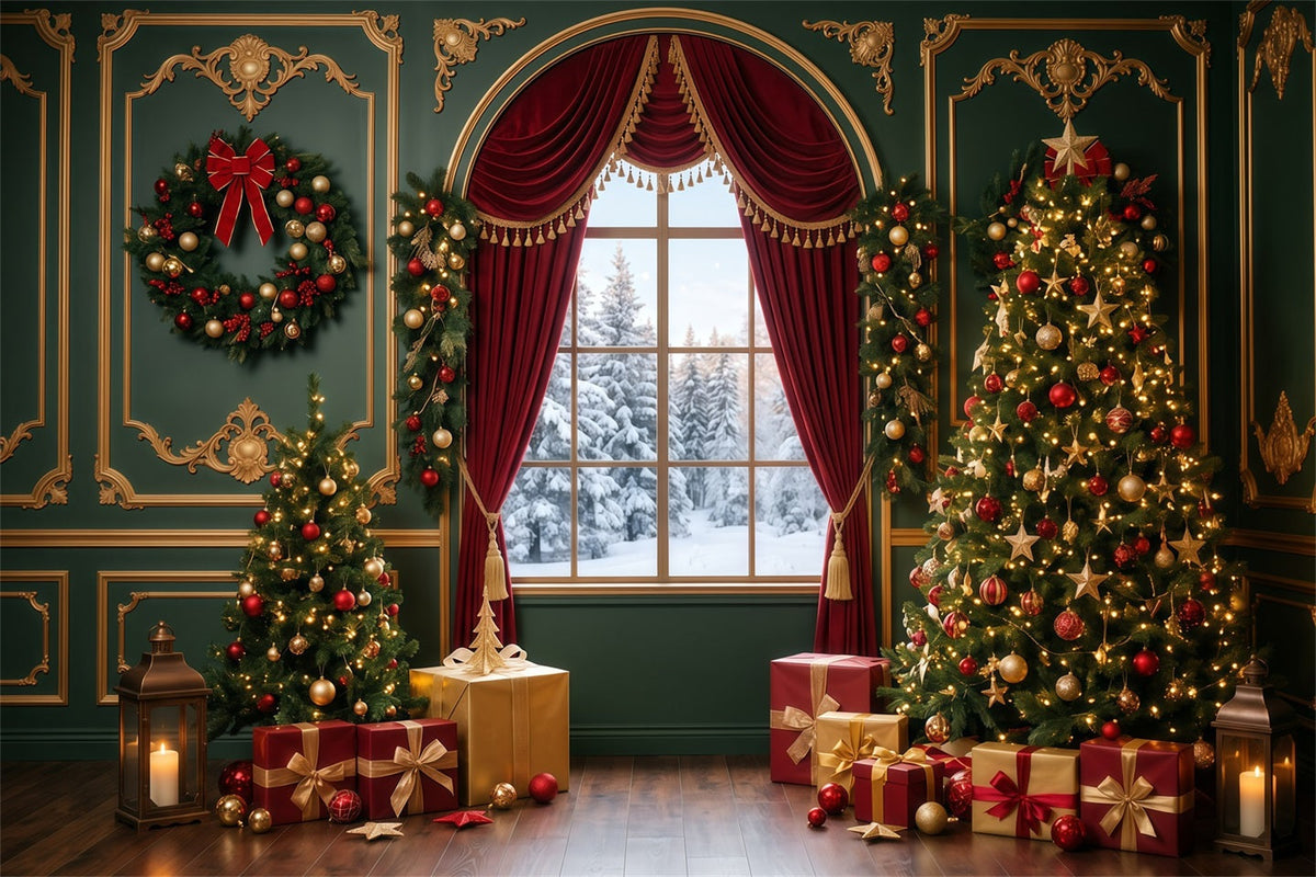 Christmas Backdrops Photography Emerald Velvet Window Display Large Christmas Backdrops UK RR610-4
