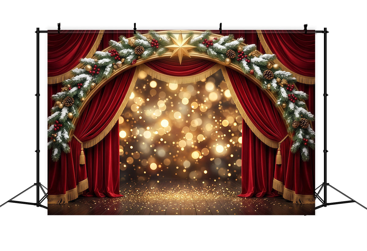 Backdrop Christmas Stage Design Red Velvet Golden Arch Backdrop For Christmas Party UK RR610-46