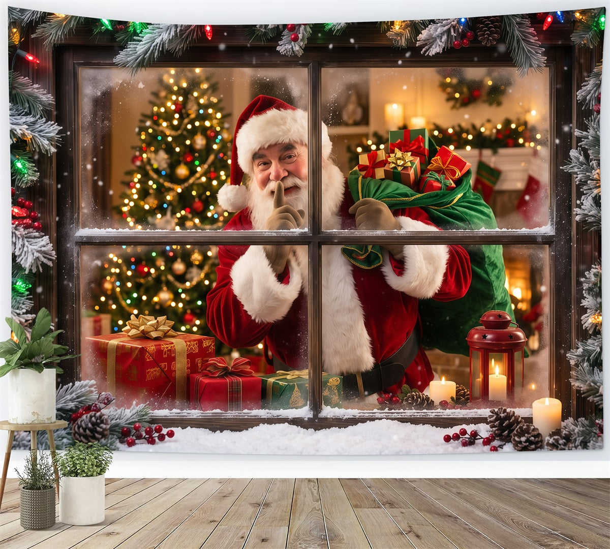 Backdrops For Santa Photos Snowy Window Gift Surprise Photography Santa Backdrop UK RR610-48