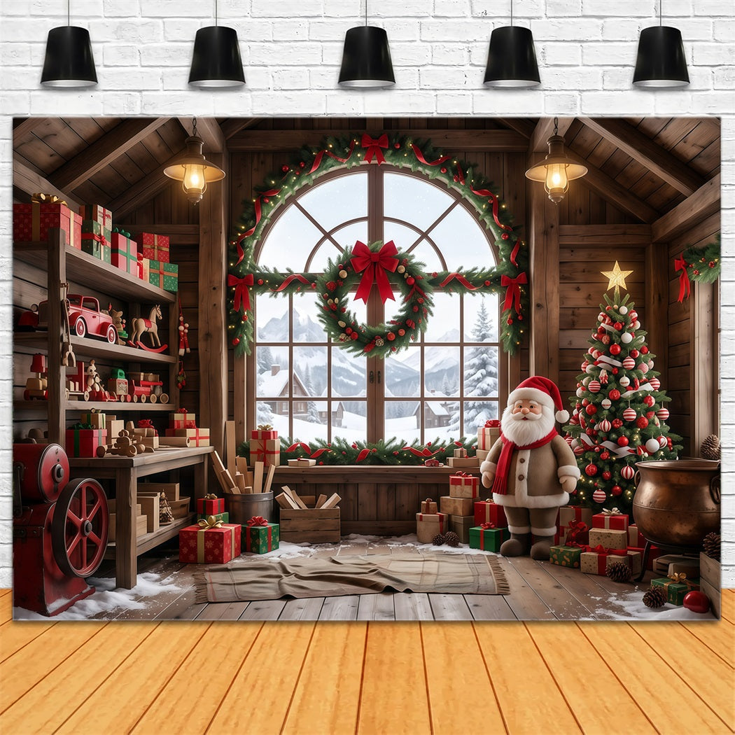 Santa's Workshop Photo Backdrop Rustic Wooden Toy Room Santa Claus Backdrop UK RR610-5