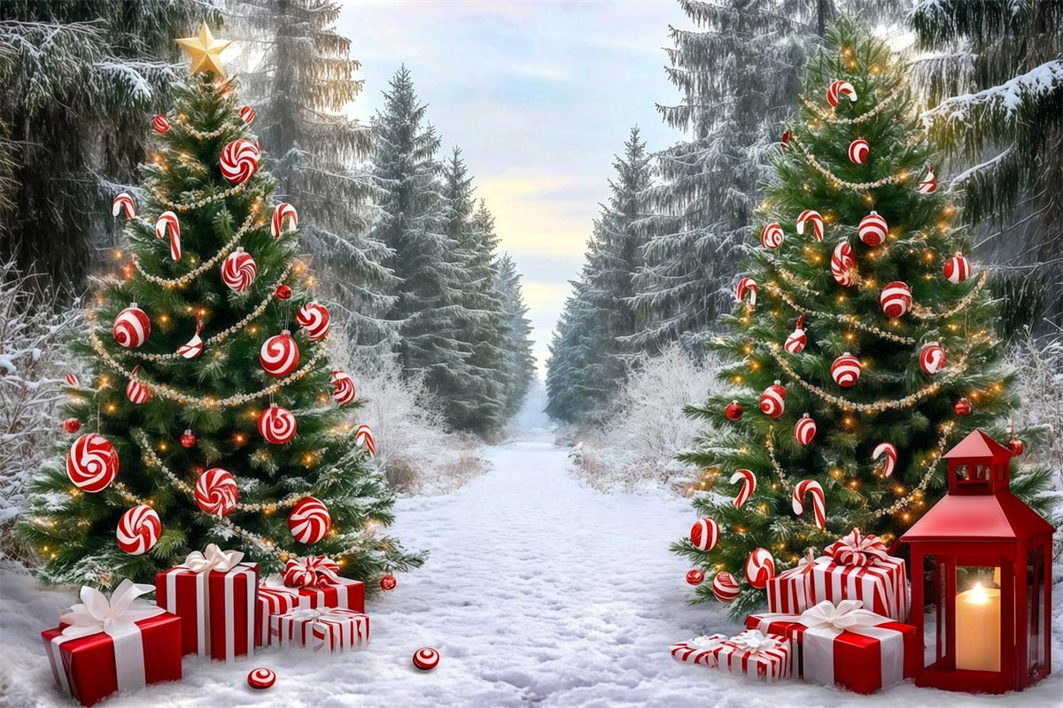 Classic Christmas Backdrop Candy Cane Forest Path Xmas Backdrop For Photos UK RR610-50