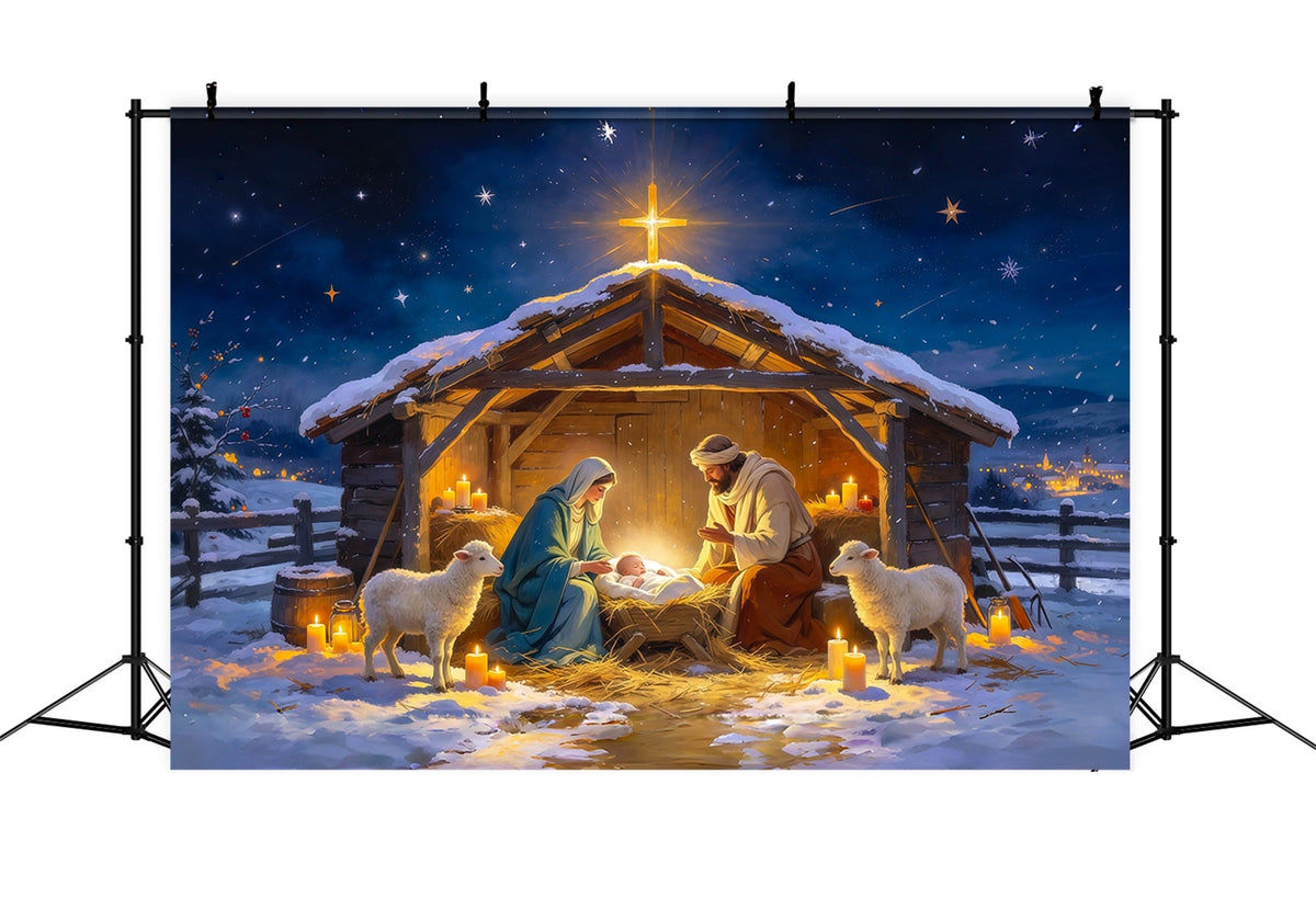 Nativity Scene Backdrop Starry Night Stable Gathering Christmas Photo Backdrops UK RR610-54