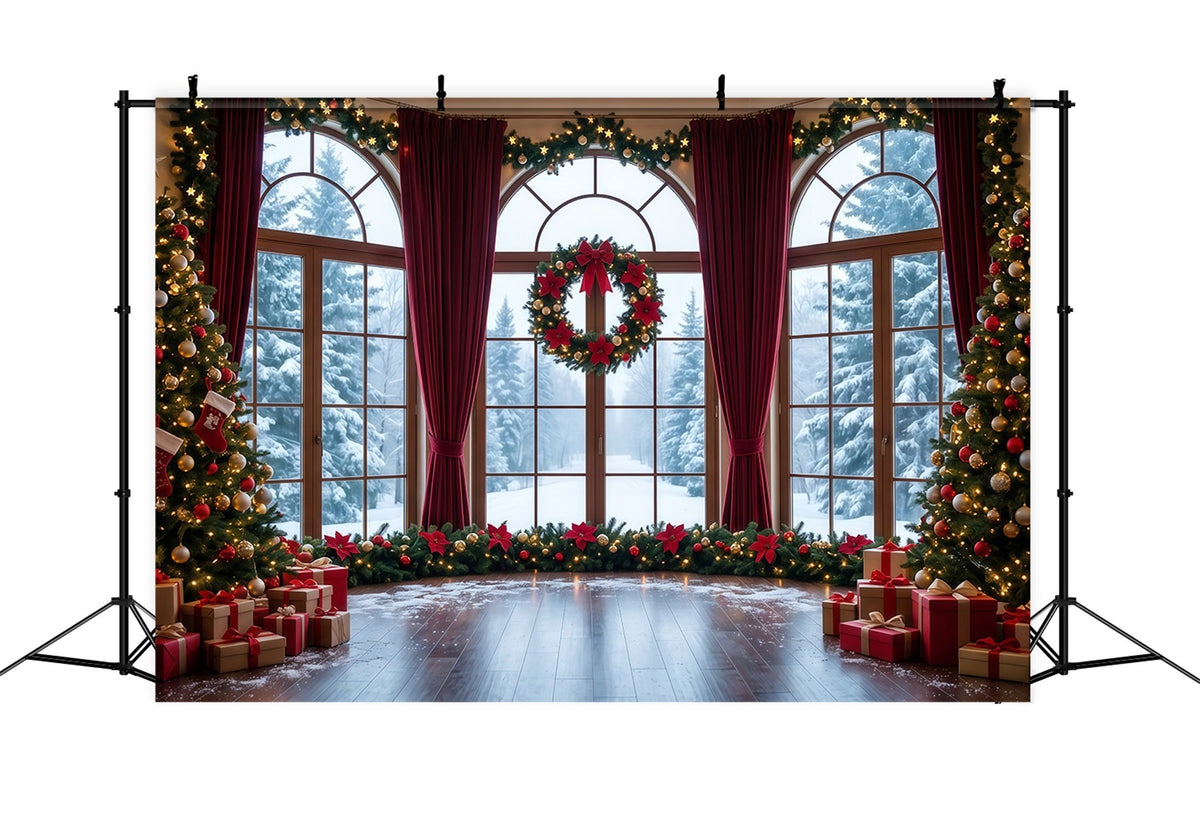 Christmas Backdrops Snowy Window Wreath Display Christmas Backdrop for Photos UK RR610-55