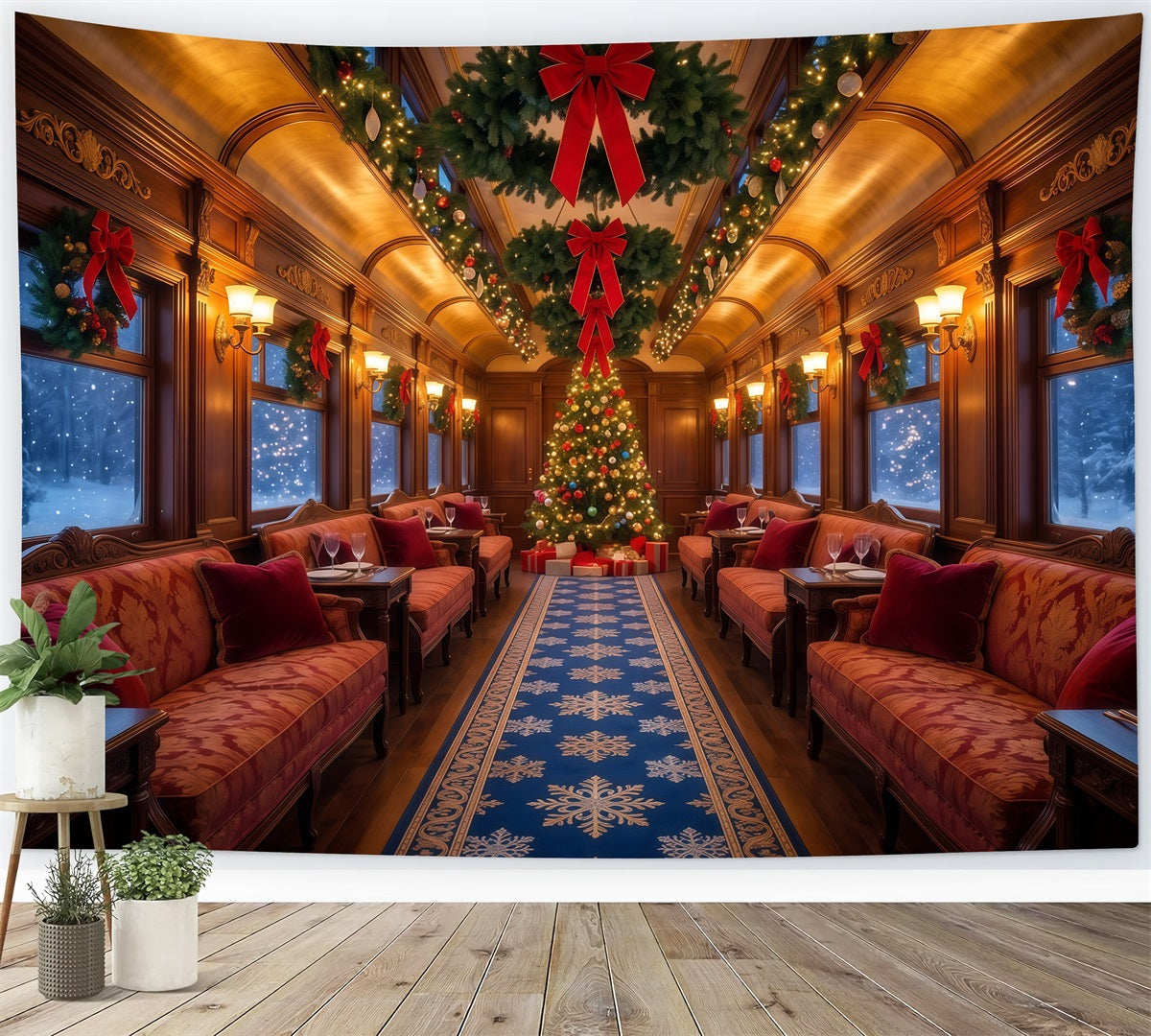 Christmas Backdrops for Photography Festive Train Lounge Christmas Photography Backdrop UK RR610-61