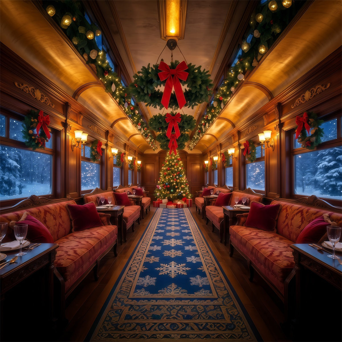 Christmas Backdrops for Photography Festive Train Lounge Christmas Photography Backdrop UK RR610-61