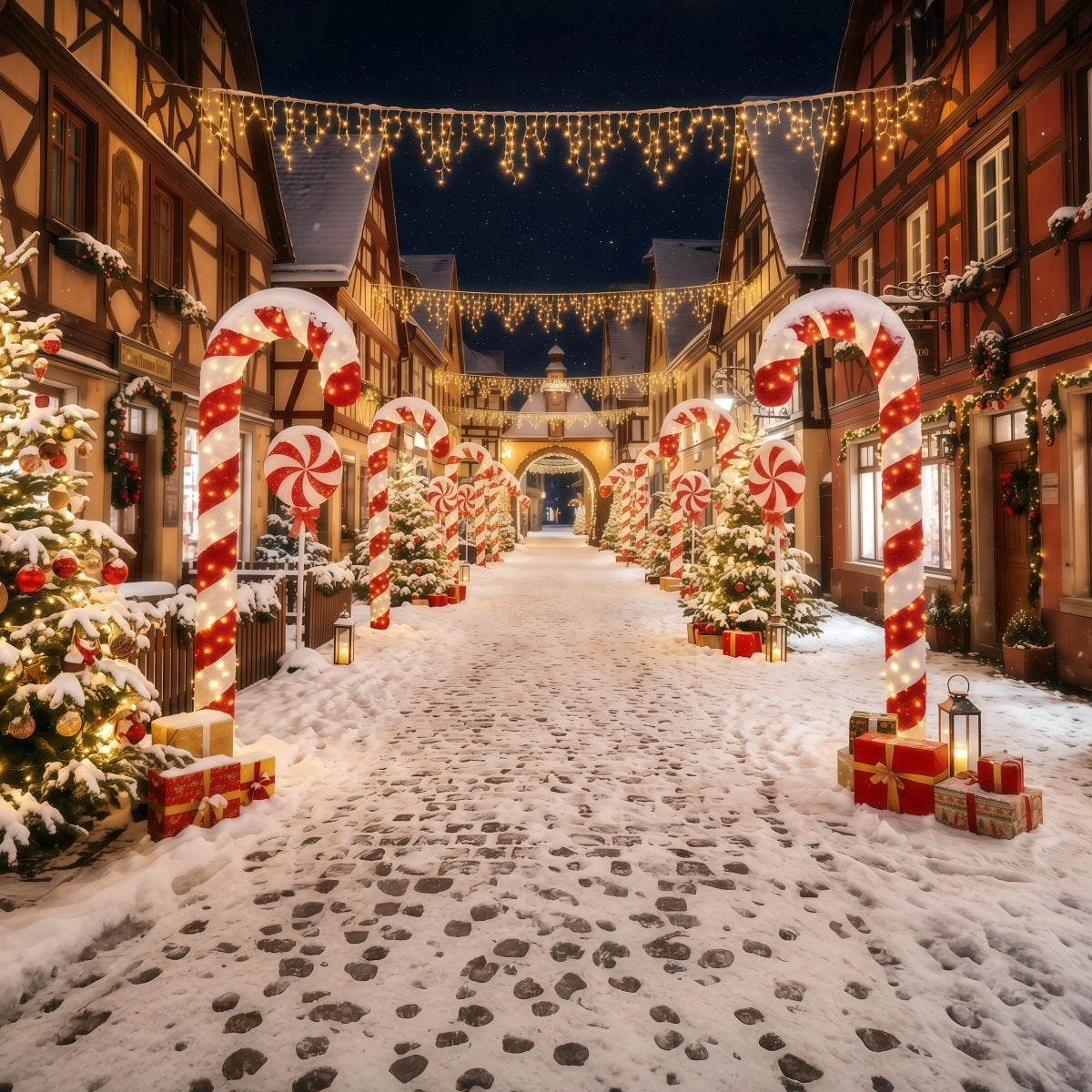 Christmas Village Backdrops Candy Cane Street Photography Christmas Backdrops UK RR610-64