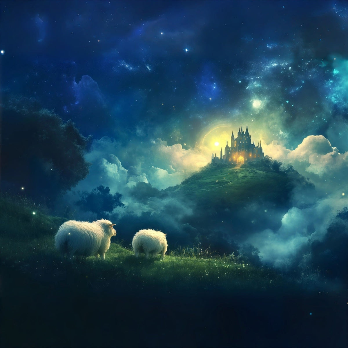 Nativity Scene Backdrop Enchanted Sky Castle Sheep Christmas Backdrop Photography UK RR610-65