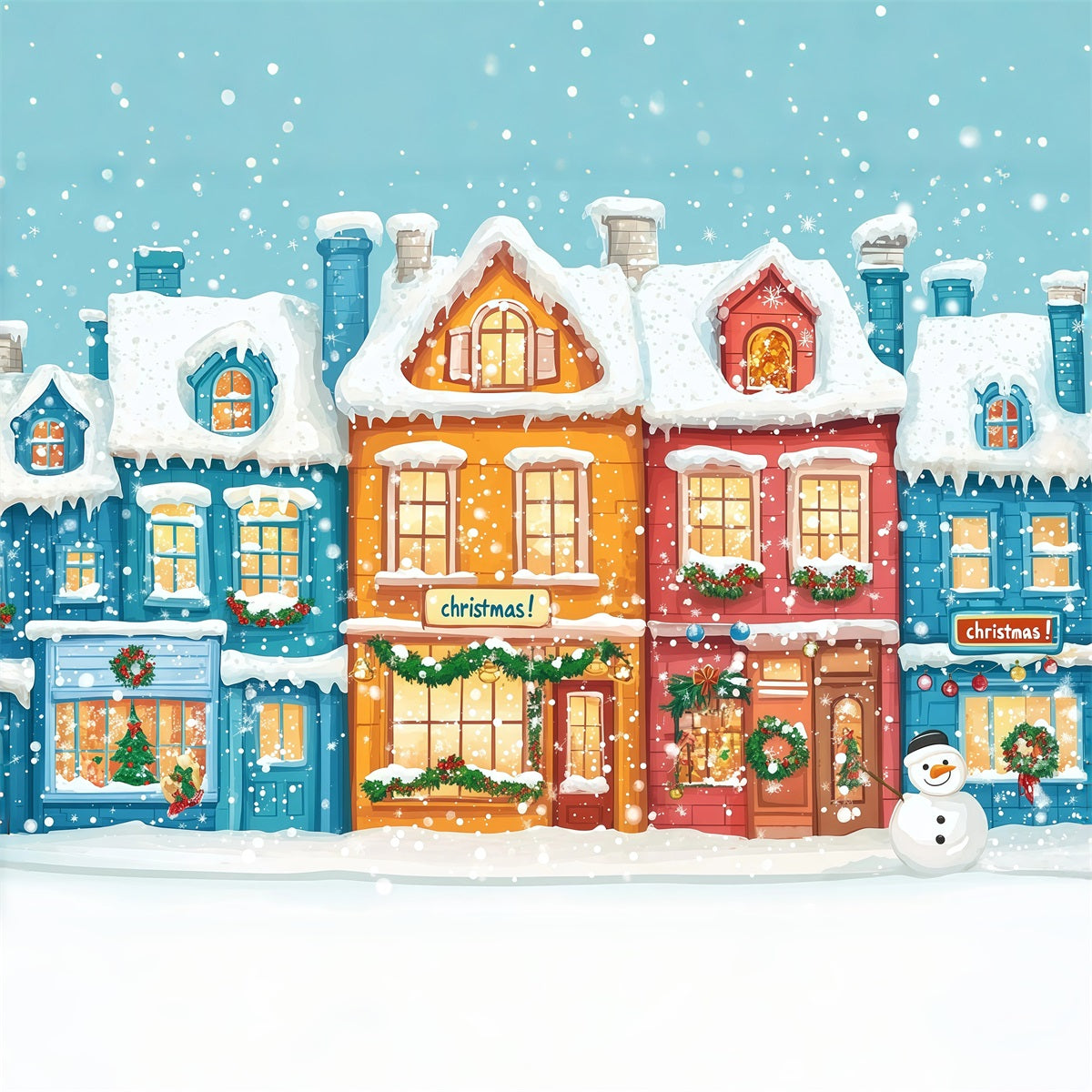 Christmas Town Backdrops Colorful Snowy Village Houses Christmas Picture Backdrop UK RR610-67