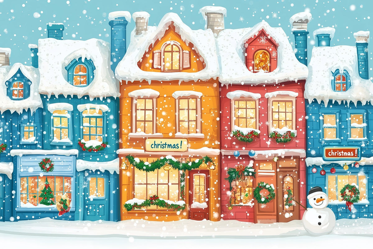 Christmas Town Backdrops Colorful Snowy Village Houses Christmas Picture Backdrop UK RR610-67