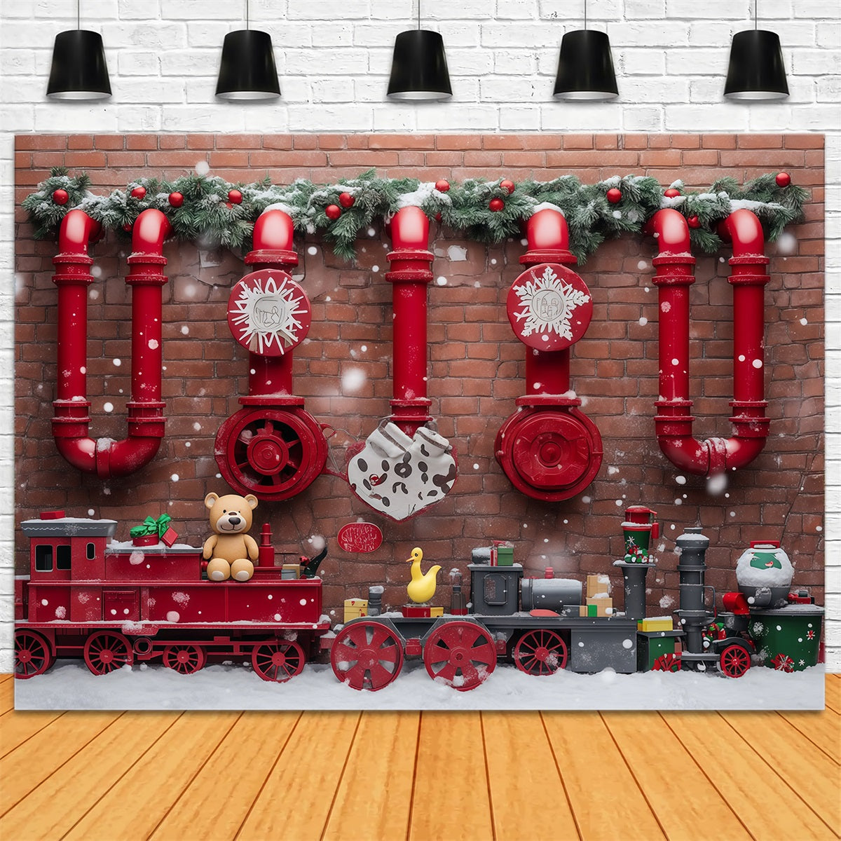 Christmas Backdrop Red Toy Train Display Christmas Backdrops Photography UK RR610-72