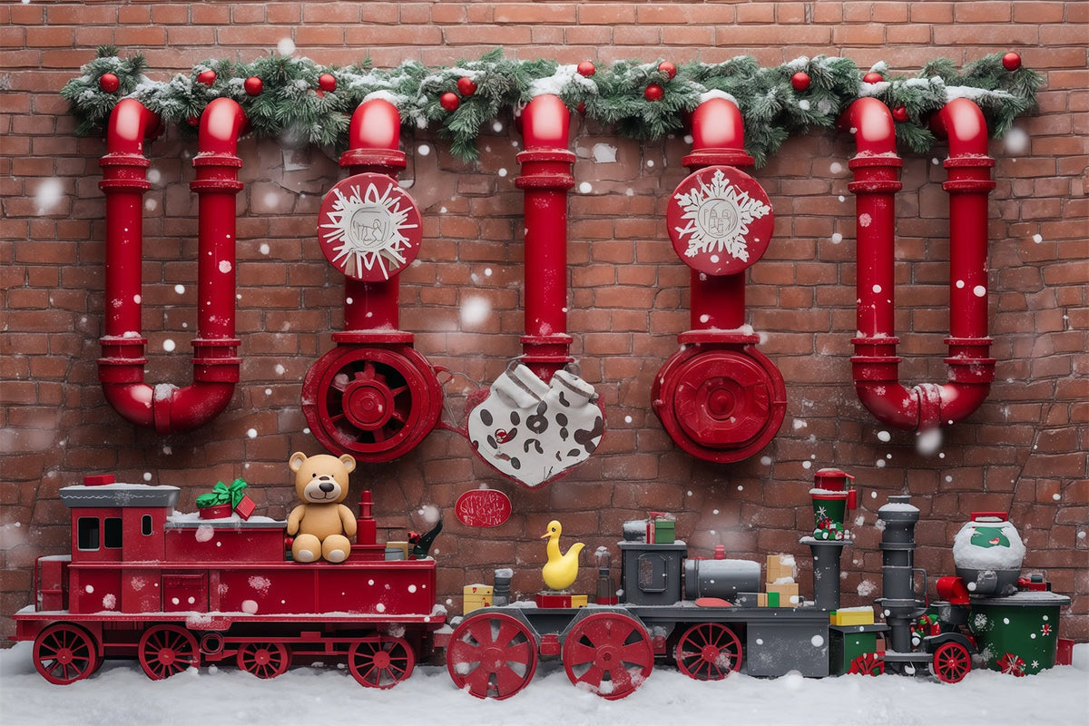 Christmas Backdrop Red Toy Train Display Christmas Backdrops Photography UK RR610-72