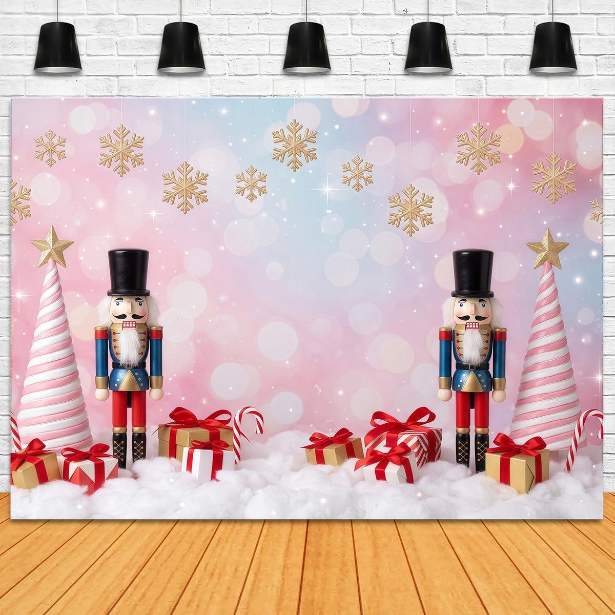Christmas Backdrop Snowflake Pink Tree Bokeh Nutcracker Photo Backdrop UK RR610-76