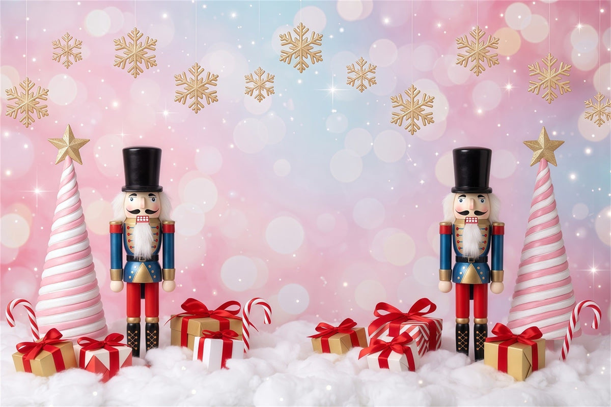 Christmas Backdrop Snowflake Pink Tree Bokeh Nutcracker Photo Backdrop UK RR610-76