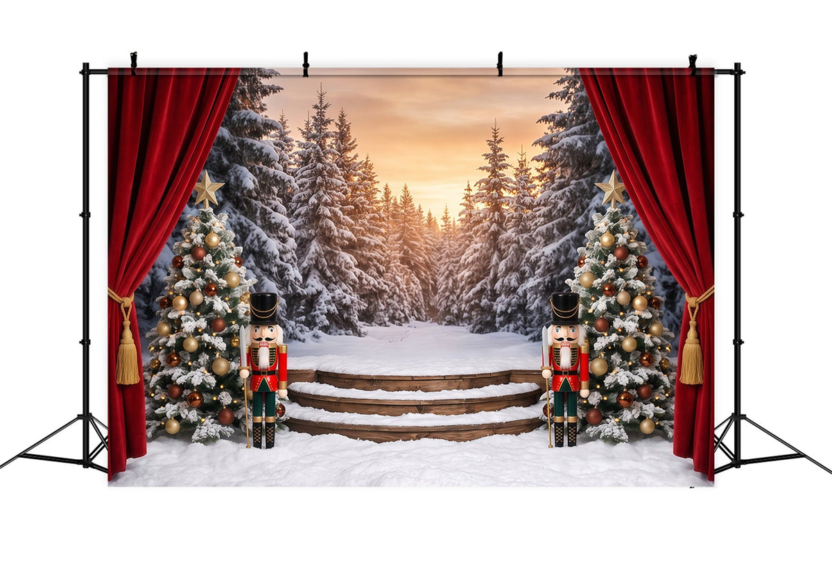 Christmas Theme Backdrop Snowy Forest Stage Curtain Nutcracker Backdrops UK RR610-79