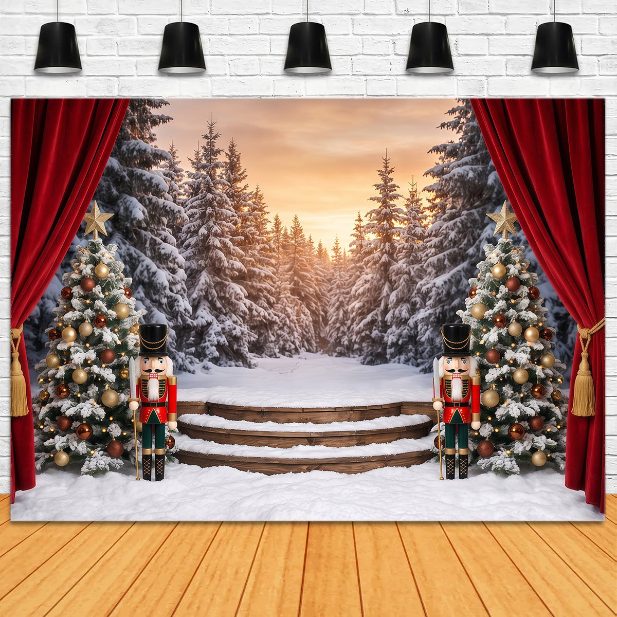 Christmas Theme Backdrop Snowy Forest Stage Curtain Nutcracker Backdrops UK RR610-79