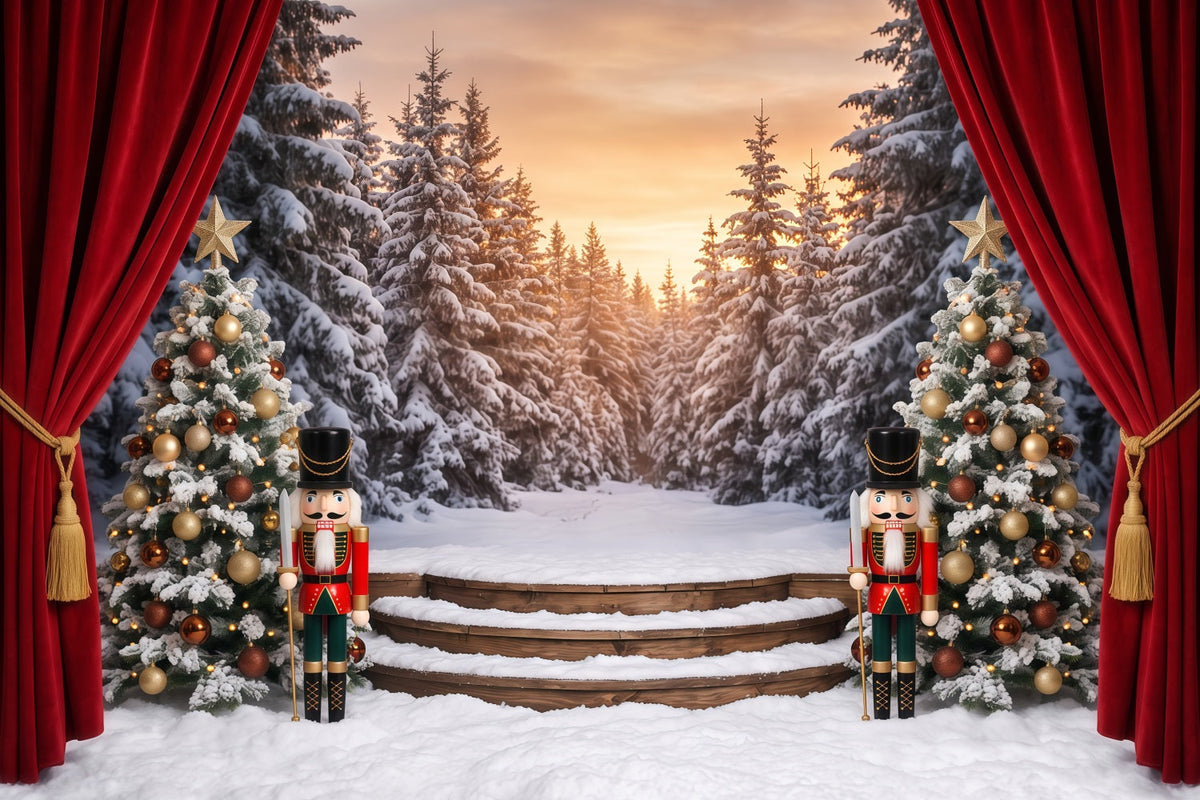 Christmas Theme Backdrop Snowy Forest Stage Curtain Nutcracker Backdrops UK RR610-79