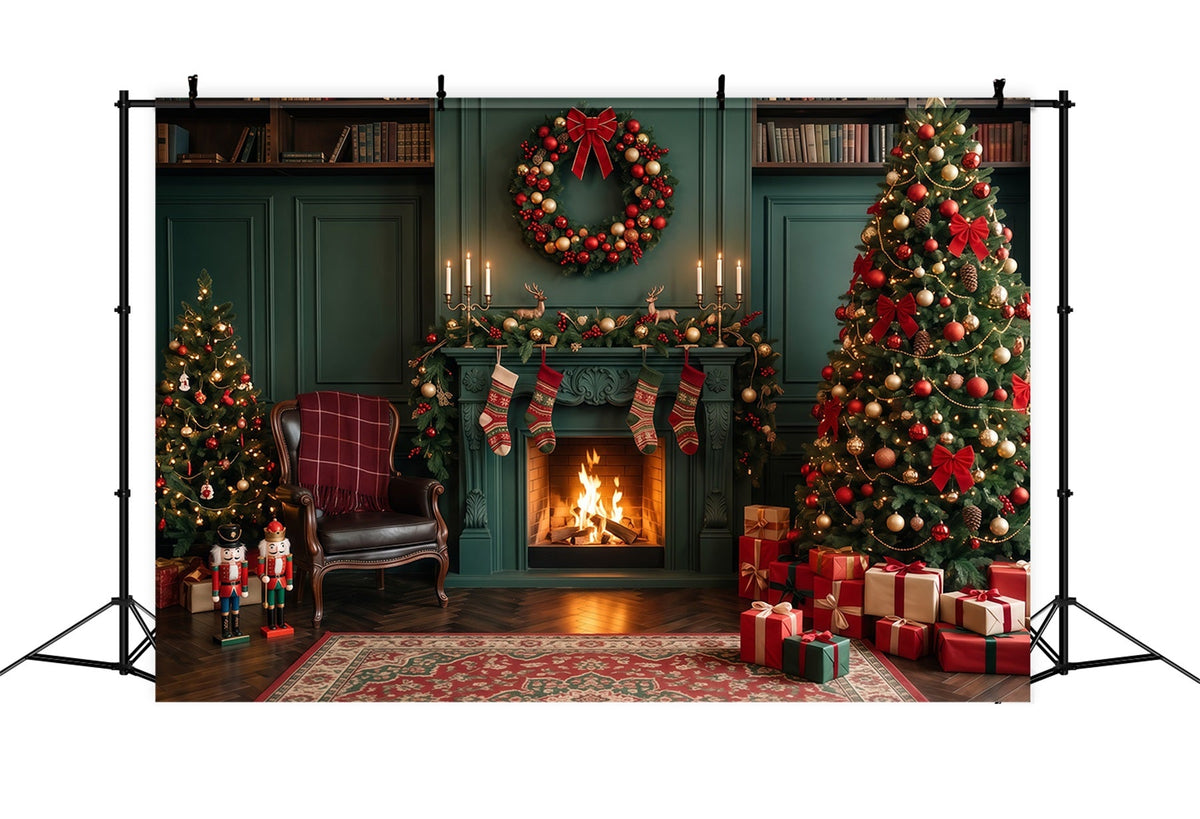 Christmas Fireplace Backdrops Emerald Stocking Display Christmas Scene Backdrop UK RR610-80