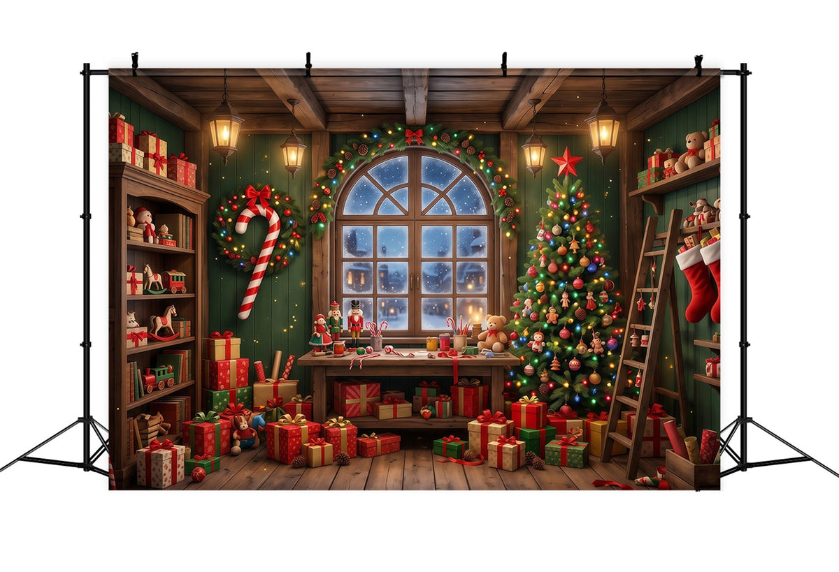 Santa Backdrop Festive Toy Workshop Window Christmas Backdrop UK RR610-82