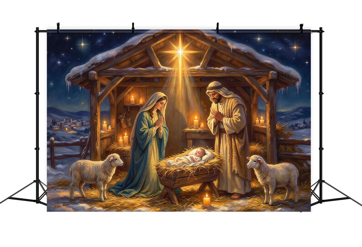 Nativity Scene Backdrop Starry Sky Manger Shelter Christmas Photo Backdrops UK RR610-84