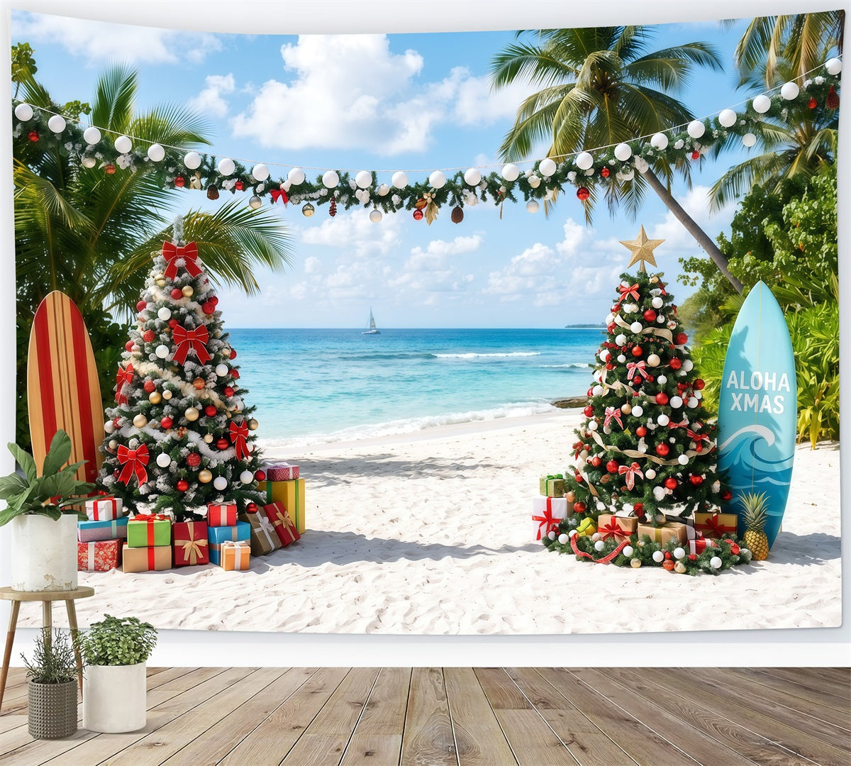 Tropical Christmas Backdrop Sea Beach Surfboard Display Christmas Backdrops for Photos UK RR610-87