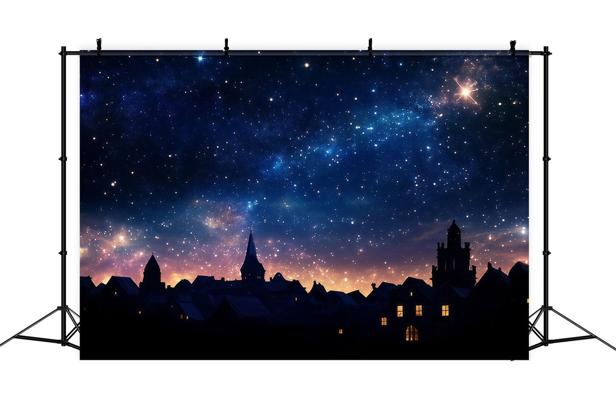 Nativity Scene Backdrop Starlit Village Silhouette Sky Christmas Photo Backdrop Ideas UK RR610-88