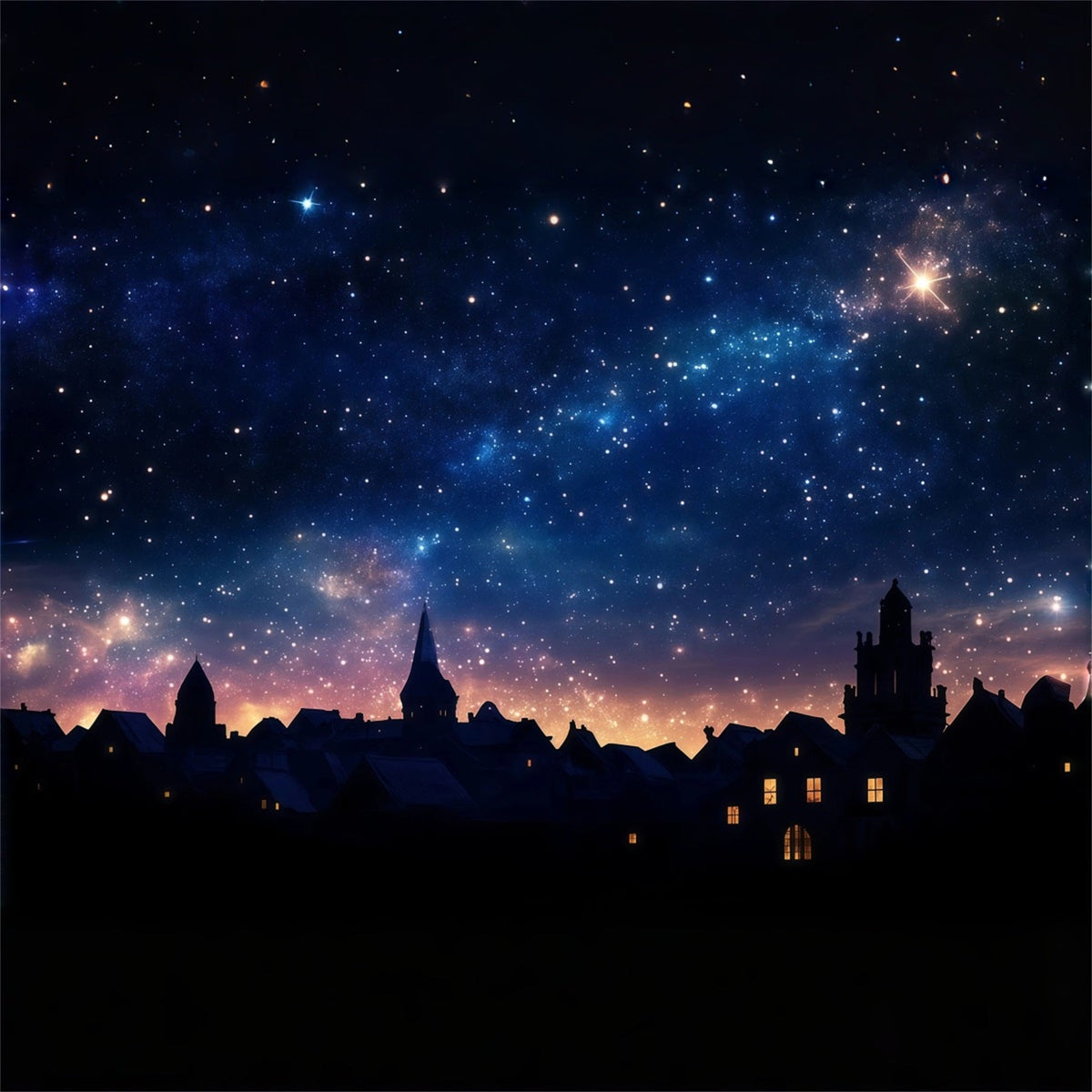 Nativity Scene Backdrop Starlit Village Silhouette Sky Christmas Photo Backdrop Ideas UK RR610-88