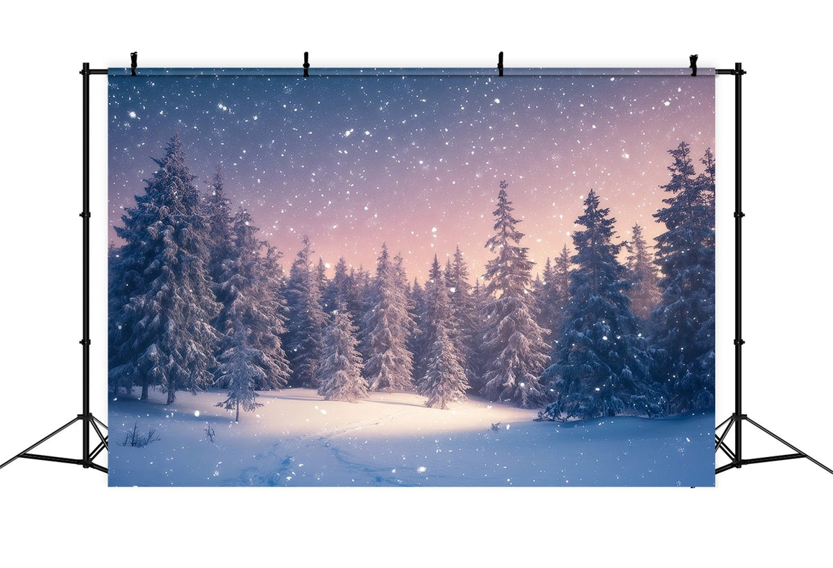 Christmas Tree Backdrops Snowy Twilight Evergreen Forest Xmas Backdrop UK RR610-92