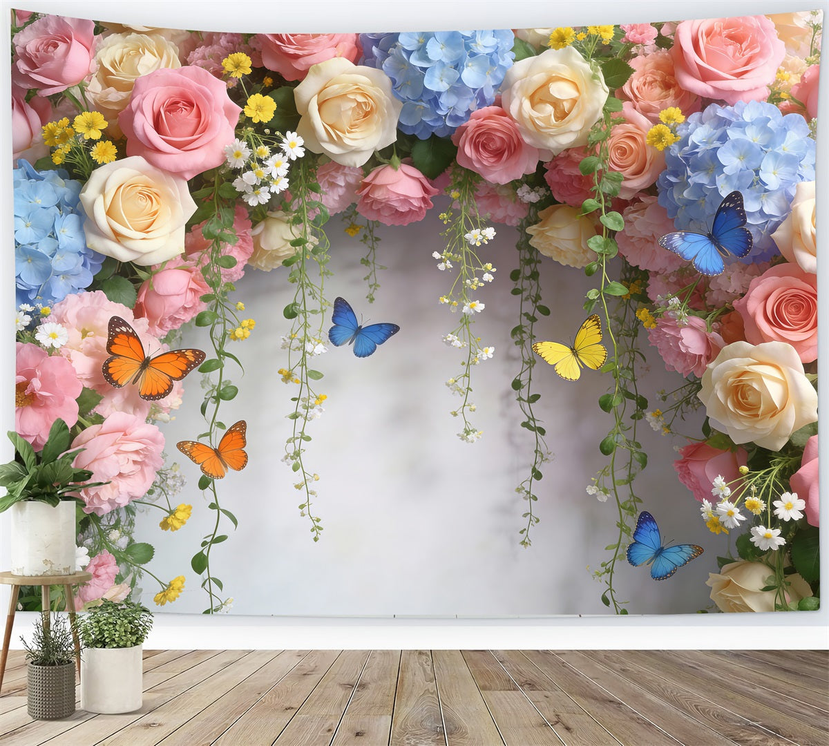 Butterfly Backdrop Pastel Rose Daisy Floral Arch Floral Garland Backdrop UK RR62-1