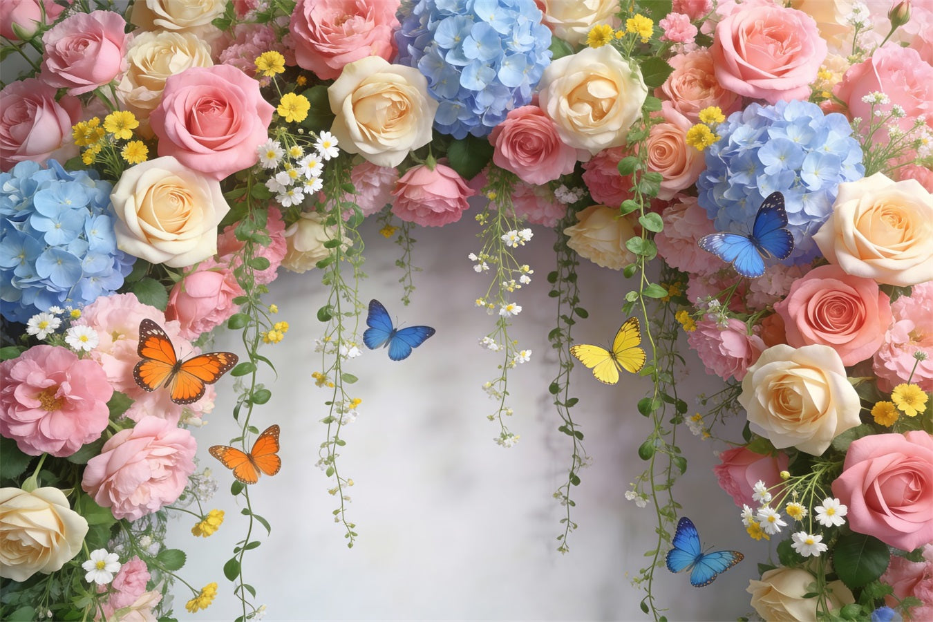 Butterfly Backdrop Pastel Rose Daisy Floral Arch Floral Garland Backdrop UK RR62-1
