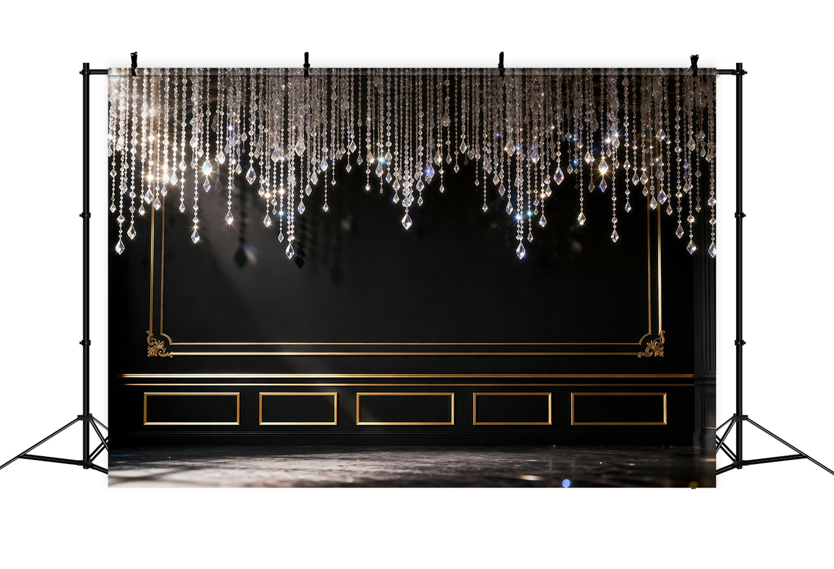 Boudoir Backdrop Black Gold Chandelier Elegance Vintage Backdrops For Photography UK RR62-100