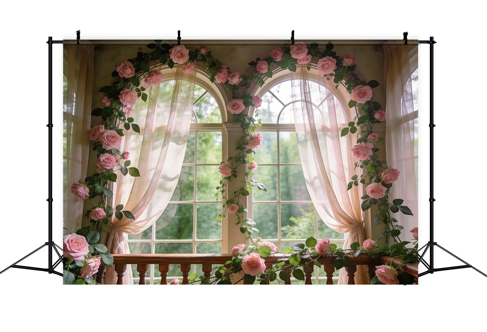 Rose Garden Backdrop Soft Pink Floral Window Glow Spring Photography Backdrops UK RR62-12