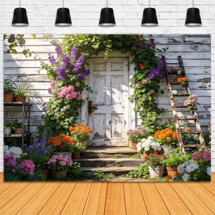 Spring Garden Backdrop Rustic Cottage Flower Doorway Floral Photography Backdrop UK RR62-14
