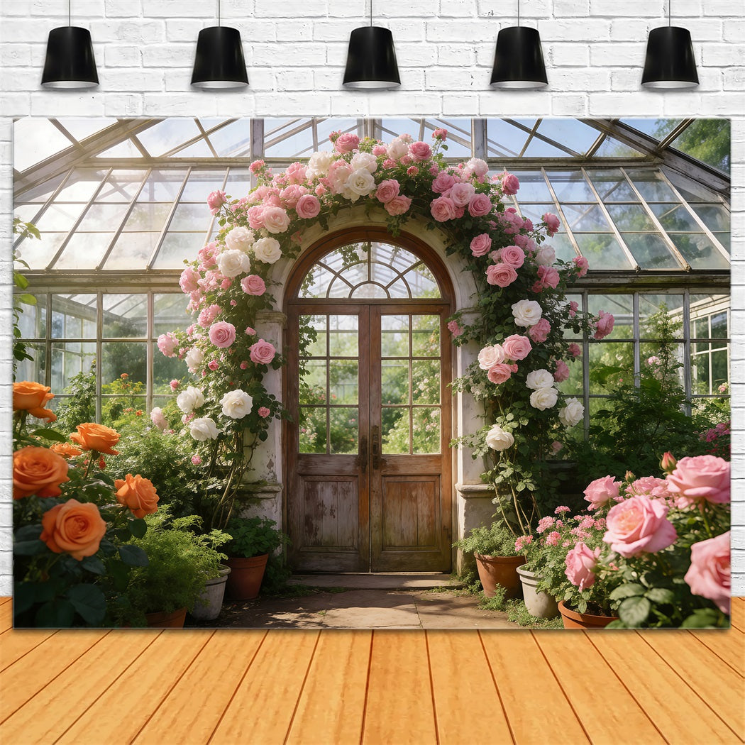 English Garden Backdrop Glasshouse Rose Archway Light Spring Theme Backdrop UK RR62-18