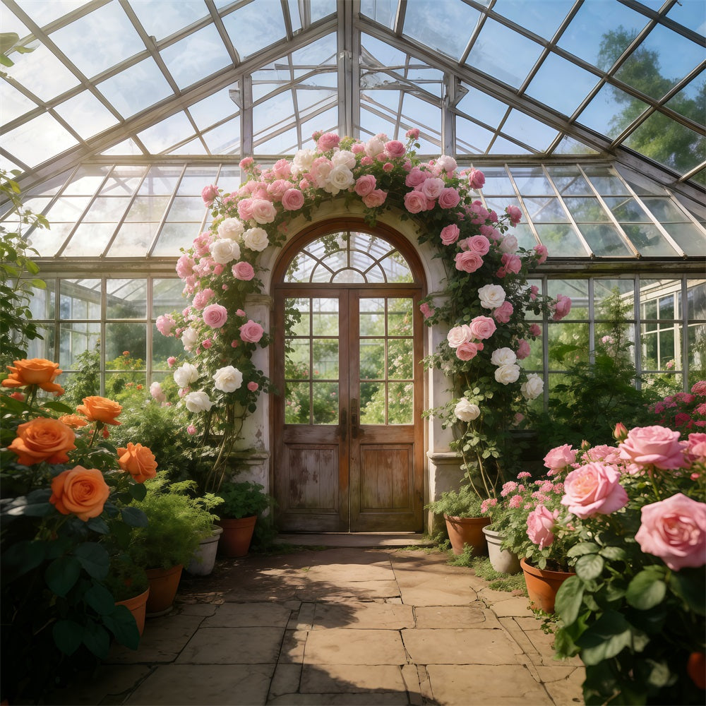 English Garden Backdrop Glasshouse Rose Archway Light Spring Theme Backdrop UK RR62-18